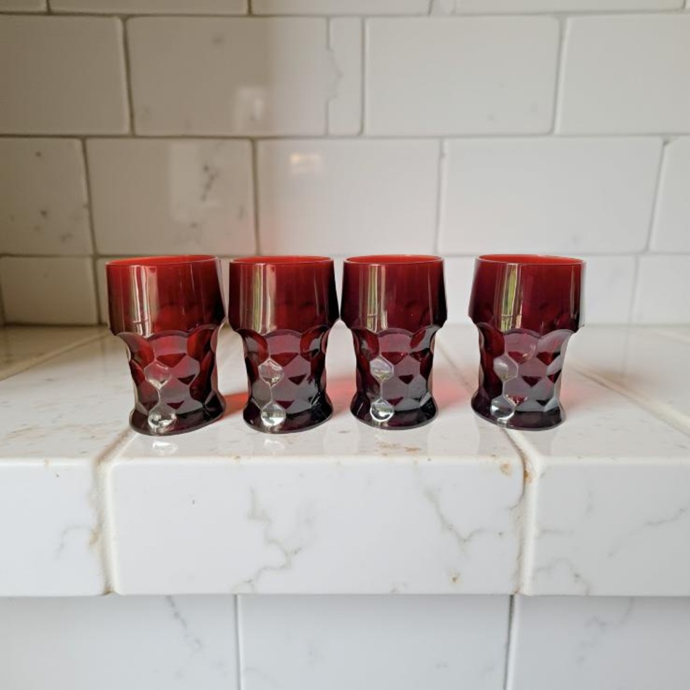 vintage Anchor Hocking Georgian Ruby Red Honeycomb tumblers glasses set of 4